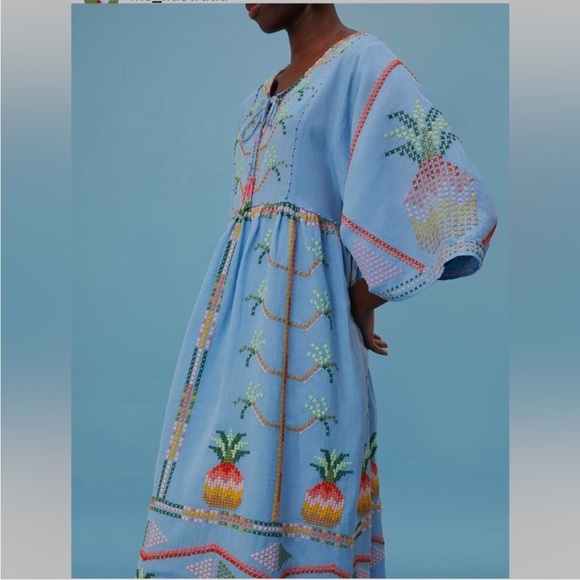 FARM Rio Women’s Embroidered Pineapple linen-blend Maxi Dress, XL, NWT $345 - Picture 4 of 16